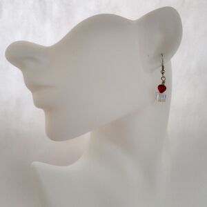 Delicate Heart Crystal Drop Earrings Sterling Silver Fish Hook Earrings